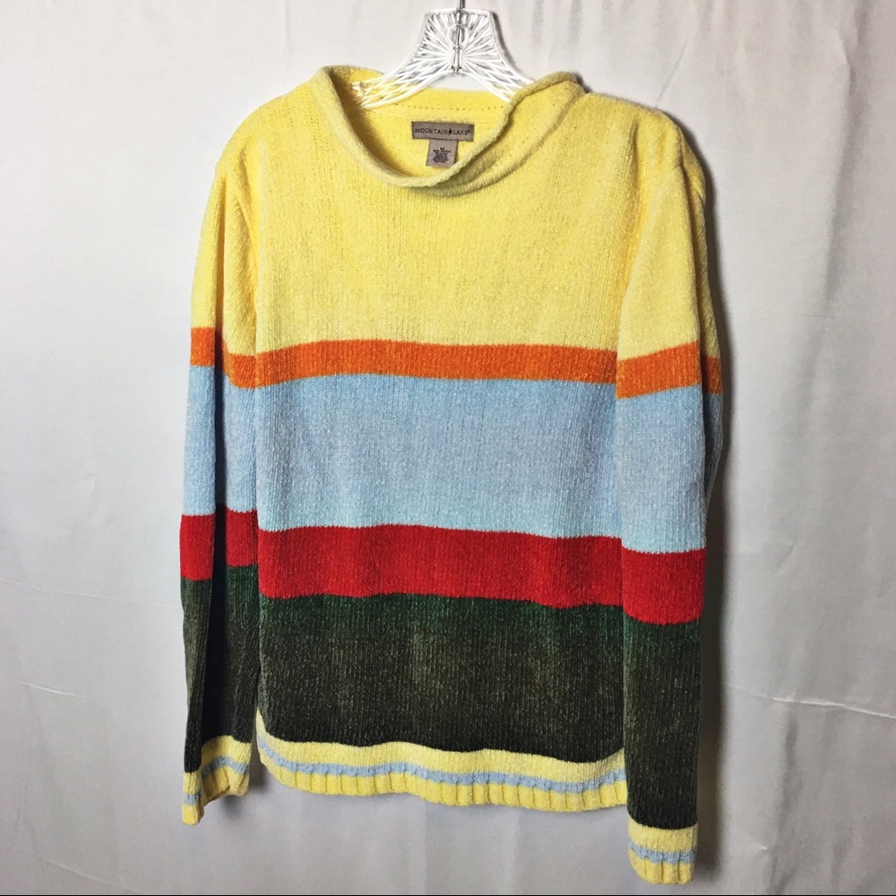 Y2K vintage rainbow stripe chenille sweater size medium phoebe‎ bouffay skater